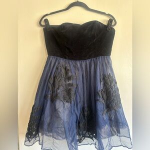 Floreat Black and blue strapless velvet and tulle mini Dress
